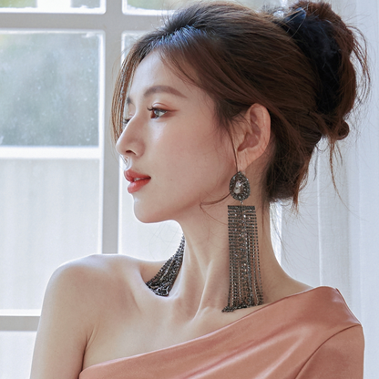 DOLLY Elegant Rhinestone Diamond Tassel Chic Earrings-ABIGAIL