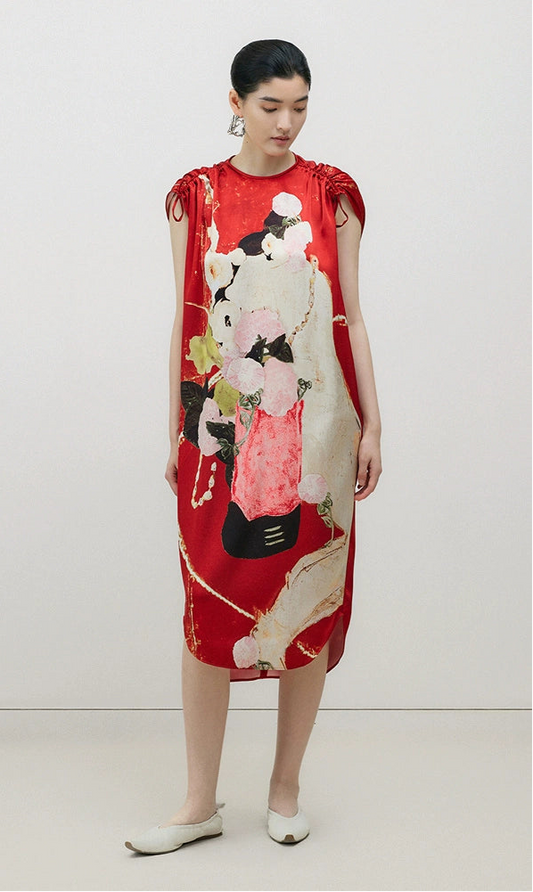 ZHUCHONGYUN spring silhouette shirred dress-KANON.