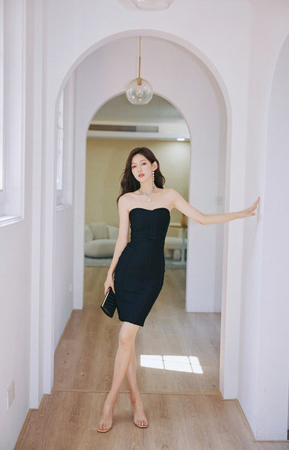 DOLLY Luxury Black/Red Sleeveless Figure Hugging Bandage Midi Date Dress-ISLODE