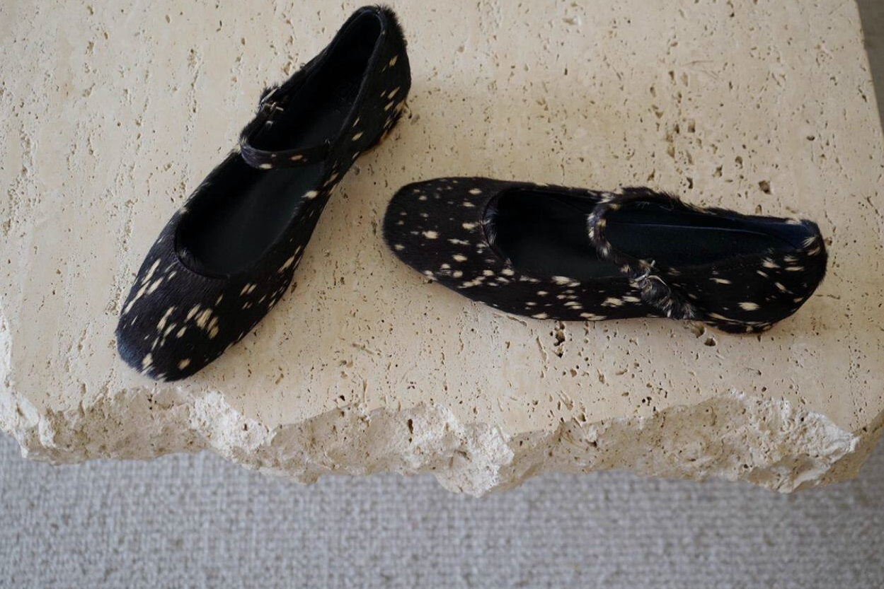 B-FEI black leather sole flat shoes-BING.