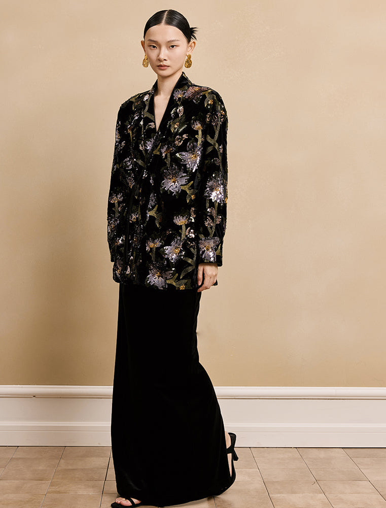 HECO velvet bottom plant embroidery sequin  JACKET - AMAYA.