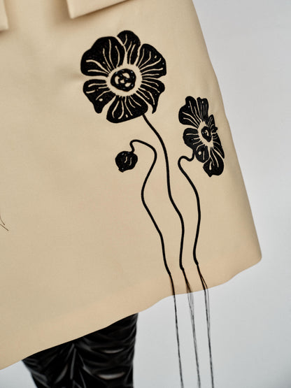 SERRER Flower embroidery nail beads pale yellow fringed umbrella skirt - FUNMI.