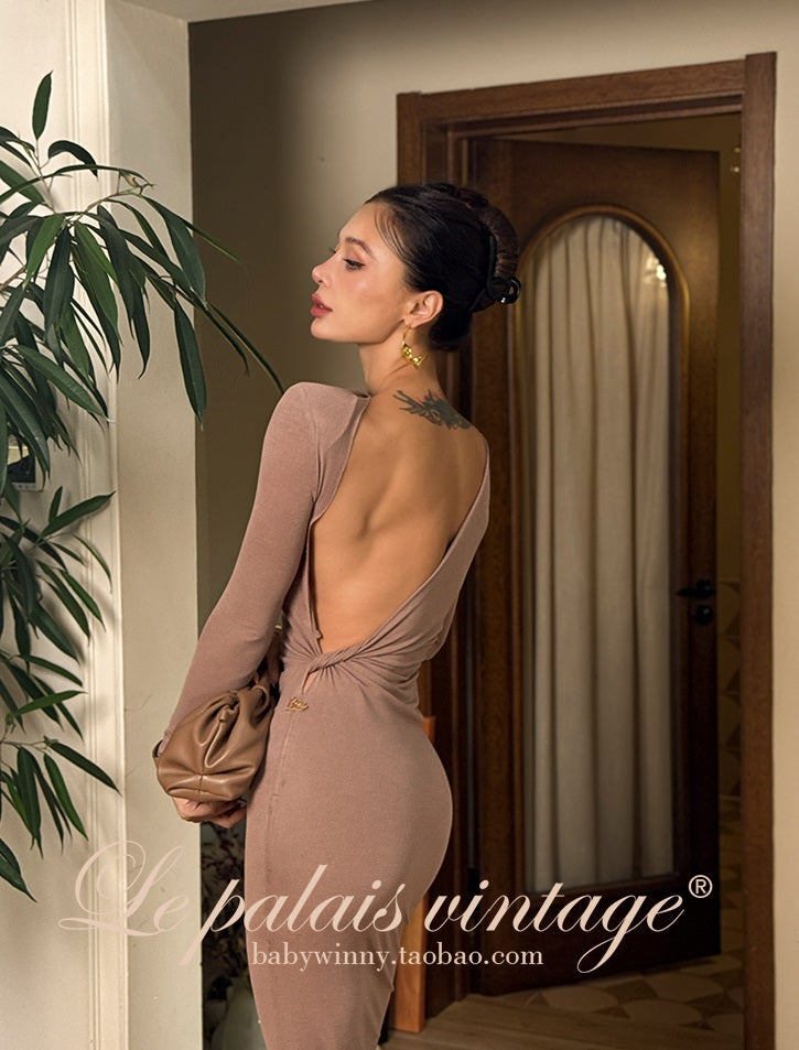 Le Palais Vintage Elegant Brown Aysmmetrical Wrap Short/ Long Dress-POA.