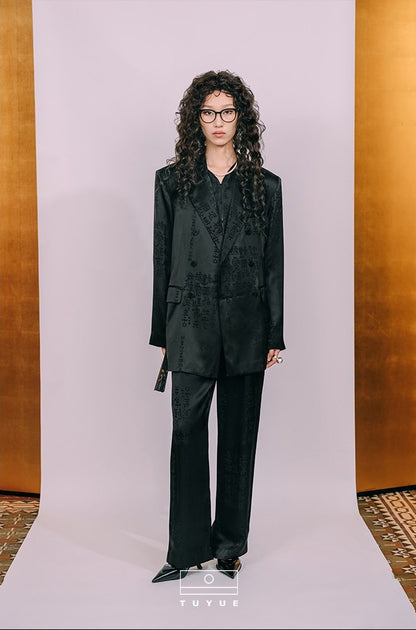 TUYUE Calligraphy Acetate Satin Casual Silhouette Blazer - LILY.