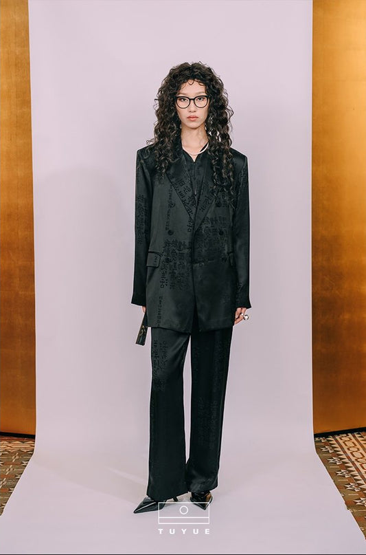 TUYUE Calligraphy Acetate Satin Casual Silhouette Blazer - LILY.