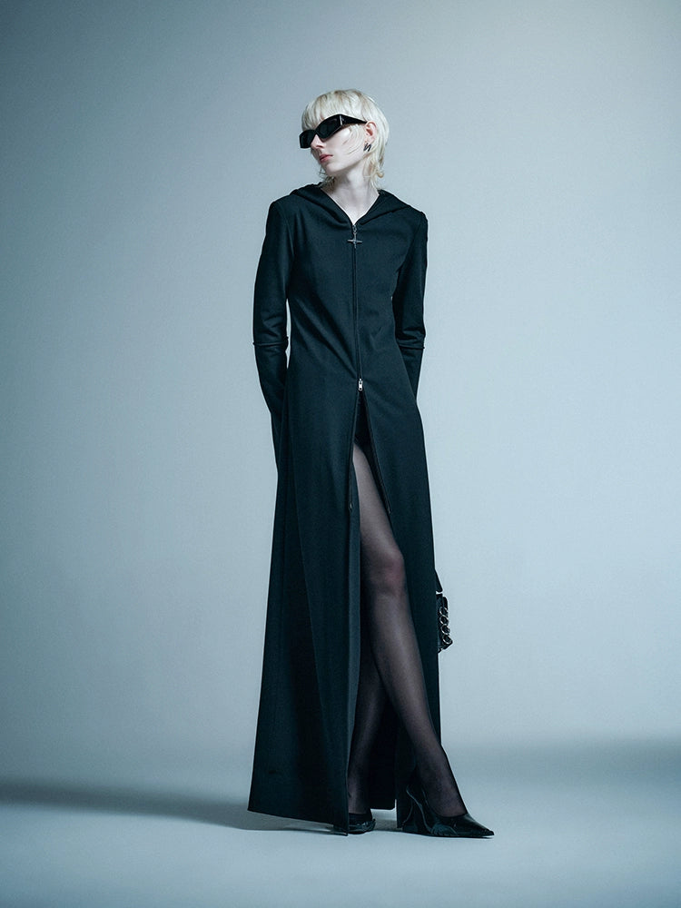 ANNAKIKI Loose Slim Fit Niche Designer Hood Long Coat-RIKU