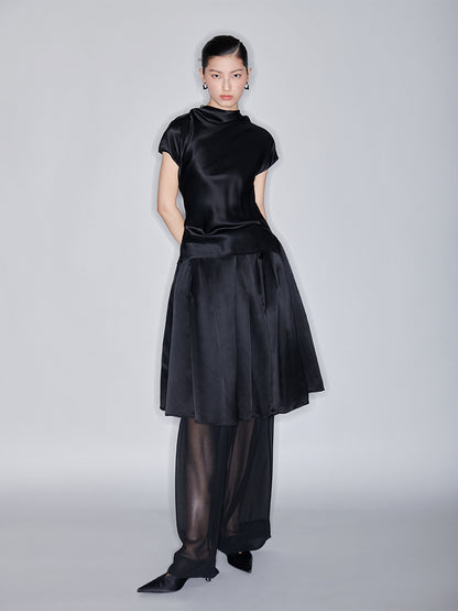 M essential Mackay designer Morley Flat Lace-up backless top pleated black skirt - Sidd.