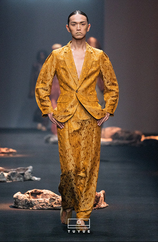 TUYUE Gold carving linen × mulberry silk high slit hip skirt- PRICILIA.