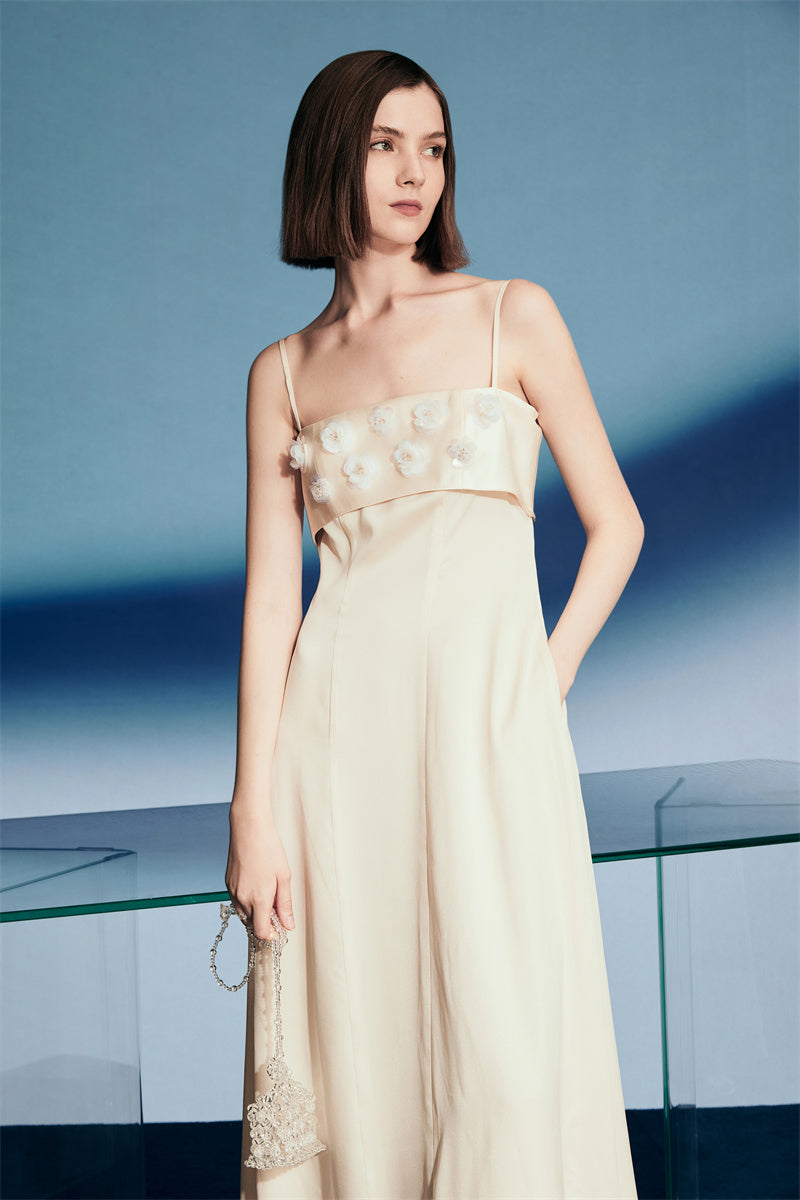 PURITY cocktail beautiful and delicate three-dimensional beaded holiday slip dress- Flower