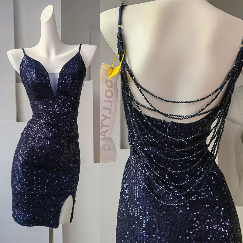 DOLLY Elegant Deep V-Neck Sleeveless Sequin Long Slim Fit Evening Dress-IVONNE