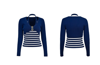 YES BY YESIR fake two-piece striped wool knitted sweater - GRANT.