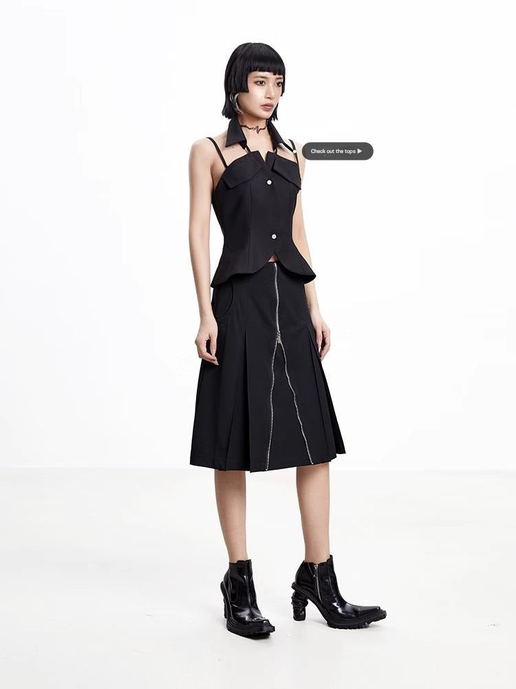 TINY IN arc cutout zipper versatile women's A-line skirt -GENI