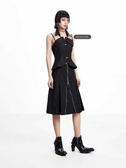 TINY IN arc cutout zipper versatile women's A-line skirt -GENI