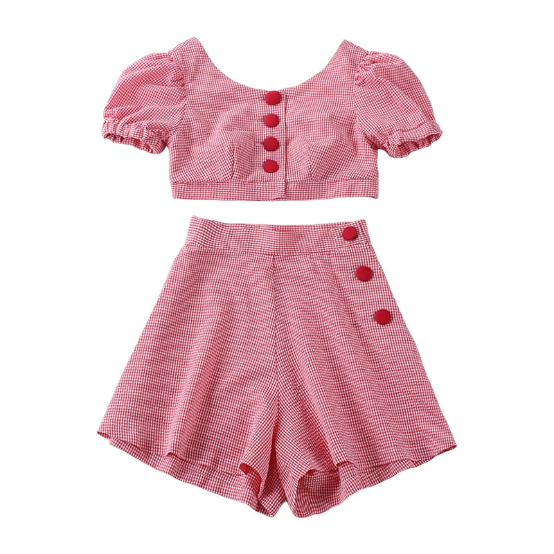 Le Palais  Red Small Padded Sleeve Short Top High Waist Shorts-GAM.