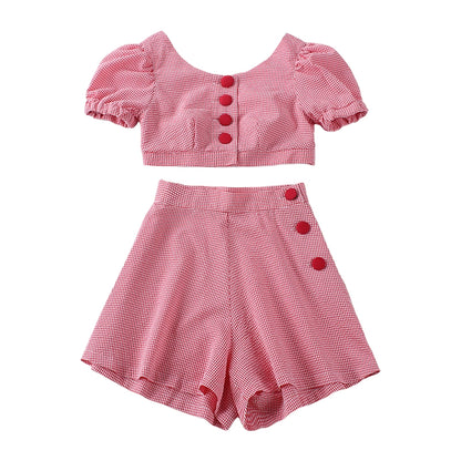 Le Palais  Red Small Padded Sleeve Short Top High Waist Shorts-GAM.