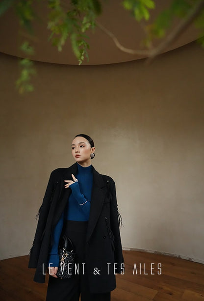 LE VENT&TES AILES luxury wool reversible ostrich feather blazer coat-MAVS.