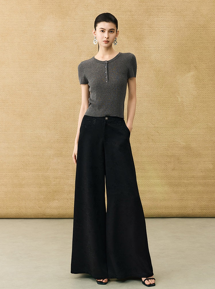 HECO Chinese high-end acetate jacquard drape slimming trousers - QUEEN.