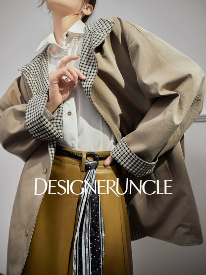 DGU "Niyu" khaki double-breasted mid-length trench coat - DANGE.