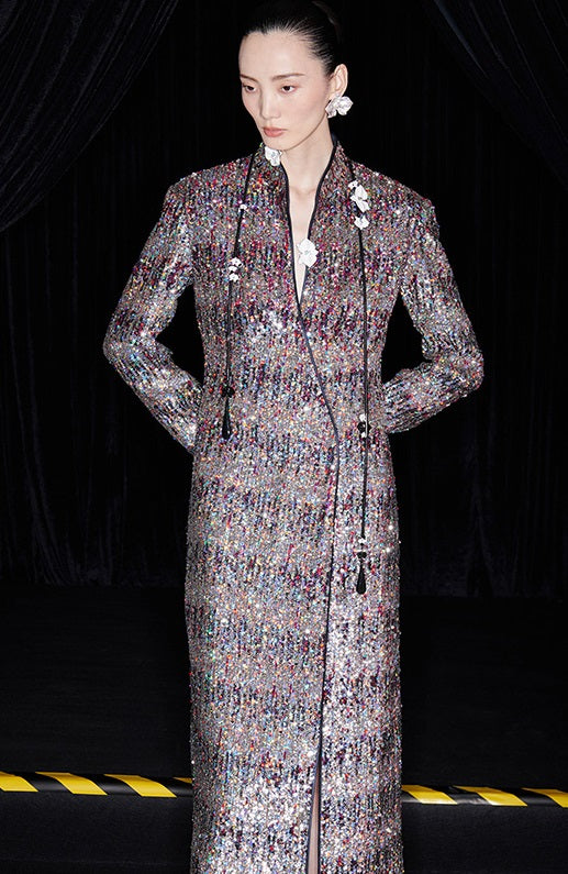 M essential Mackay designer Radiant Night Embroidered Slim Side Dress - TRIBE.