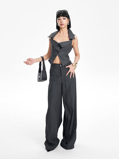 TINYIN heavy work patchwork wide-leg versatile black pants -GASSY