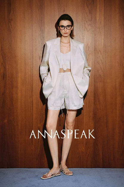 ANNASPEAK pearl gloss texture suit drawstring shorts-GRANS.