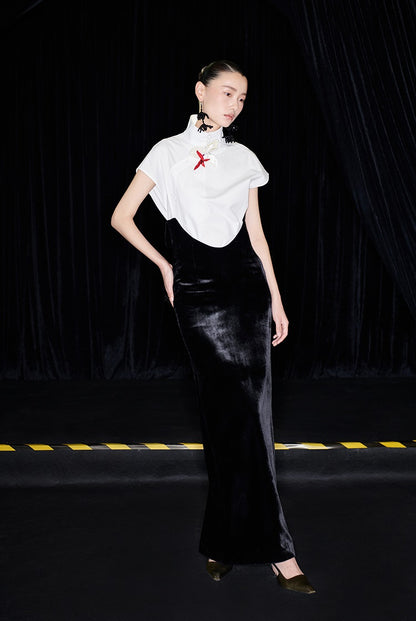 M essential Mackay designer bloom white dense cotton sleeveless stand-up collar shirt - NEON.