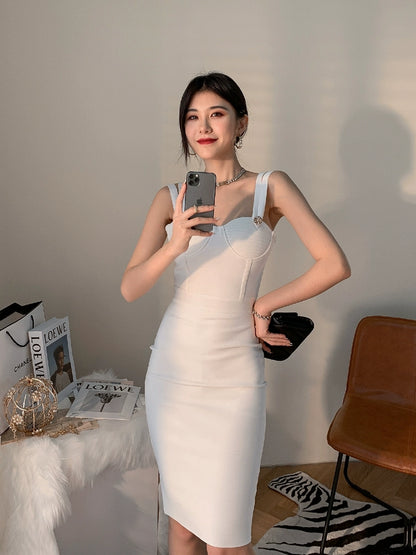 DOLLY Elegant V-Neck Sleeveless Tube Top Body Hug Midi Party Dress-KASIE