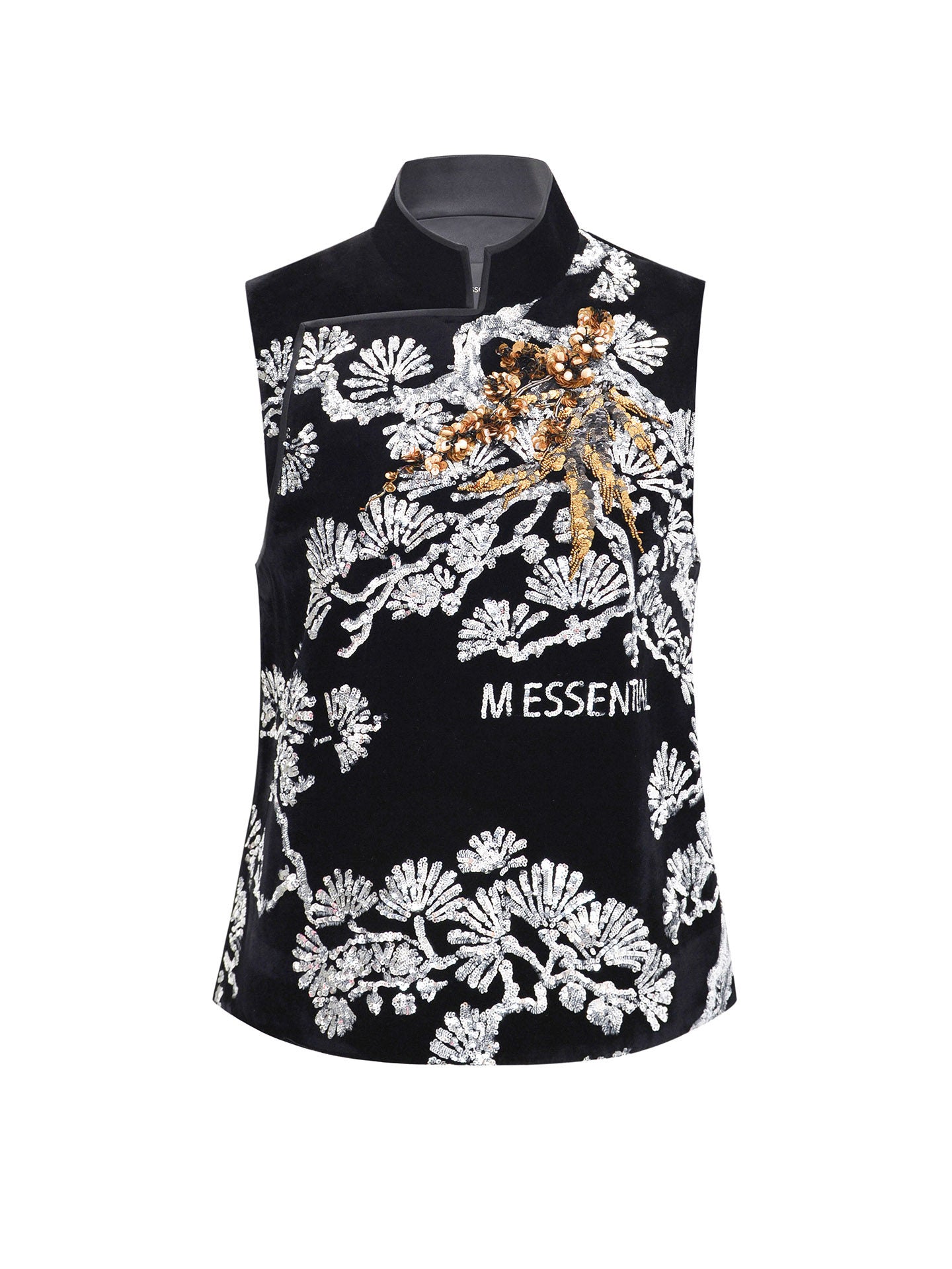 M ESSENTIAL Mackay Designer Embroidery Bamboo Placket Stand Collar Vest - HOLY