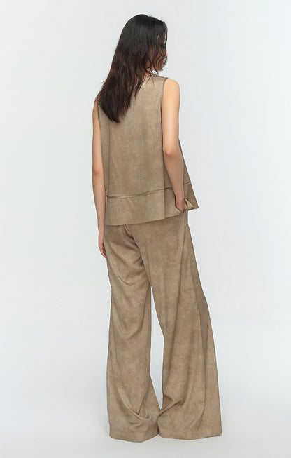 COMME MOI  mulberry silk pleated wide-leg pants - CHARITY.
