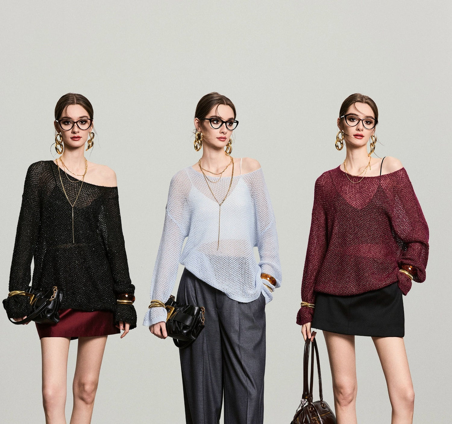 ANNASPEAK Asymmetrical off-the-shoulder wool beaded long sleeve knit-SOSO.