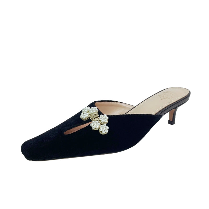 B-FEI black square toe kitten heeled Chinese shoes-OILU.