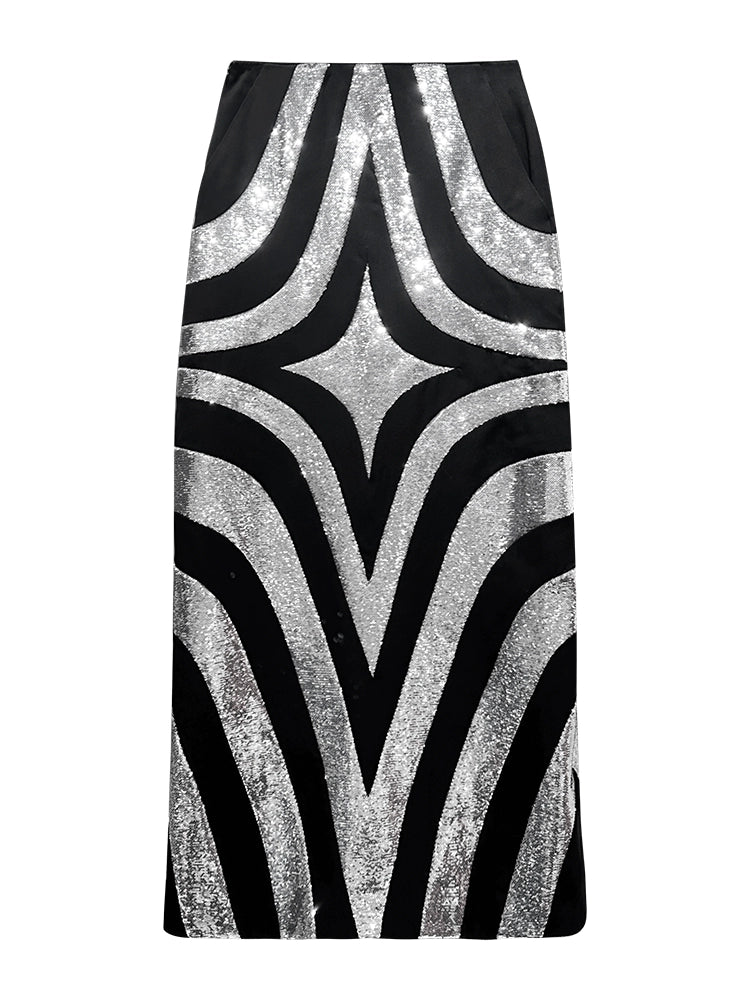ANNAKIKI skirt acetic wool 4-pointed star spliced skirt-ANIRA