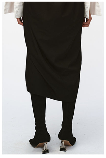 MAYALI square-toe black high-heeled elastic high boots - lioe