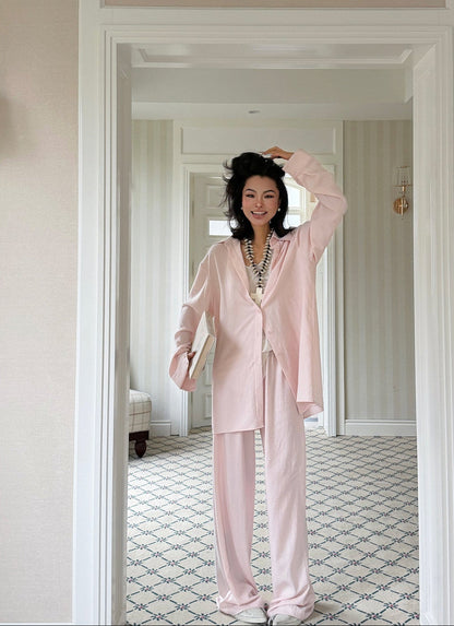 MEI SANGUAN Pink Oversized Shirt & Wide-Leg Pants Set - DAISY