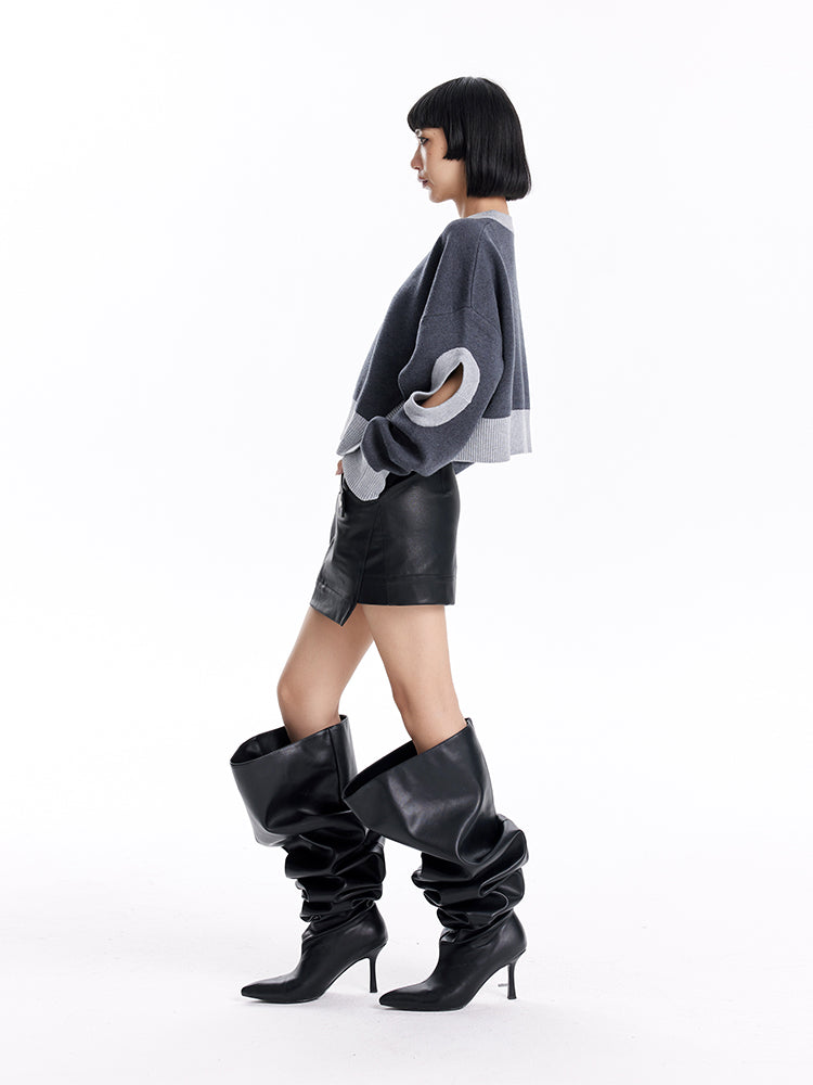 TINY IN women's loose dropped cut-out short sweater-MIE