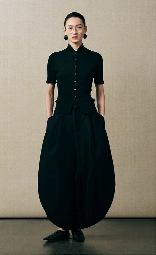 ZHUCHONGYUN short-sleeved single-breasted stand-up collar slim knitwear-TAGO.