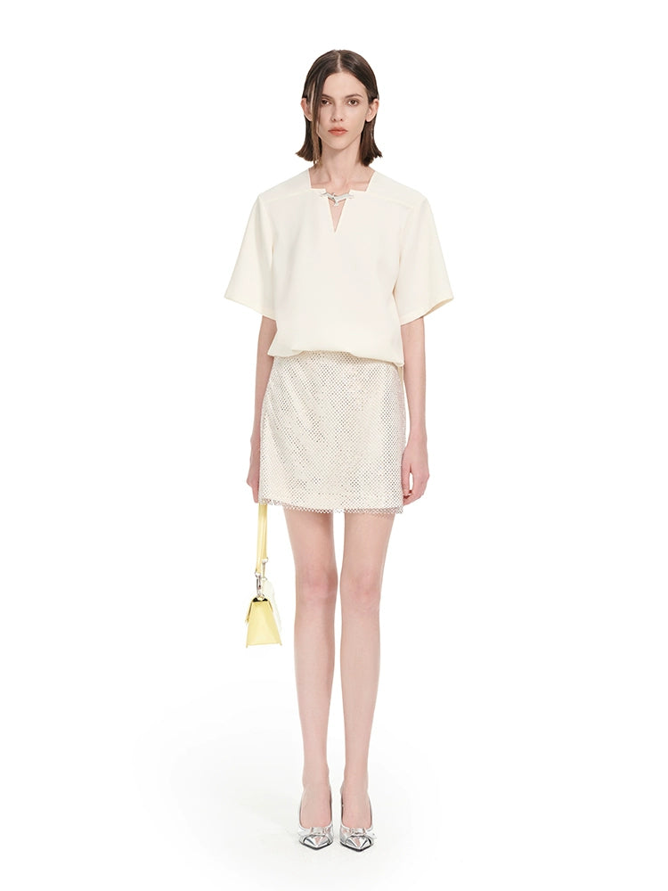 YES BY YESIR | Ye Qians Radiance Hot Diamond Mesh A-Line Skirt -ELYSIA.