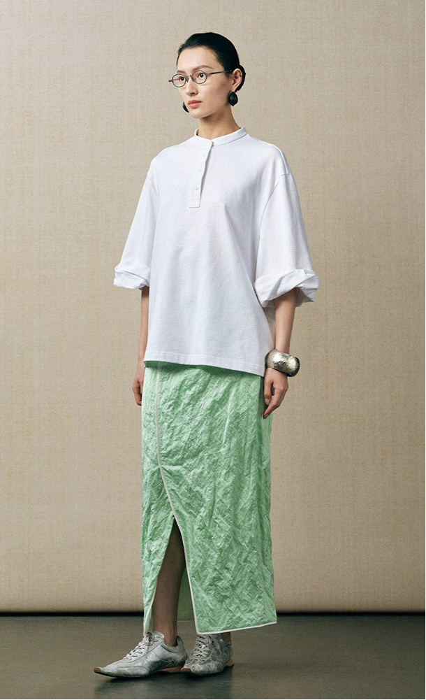 ZHUCHONGYUN front slit straight long skirt-MERUEM.