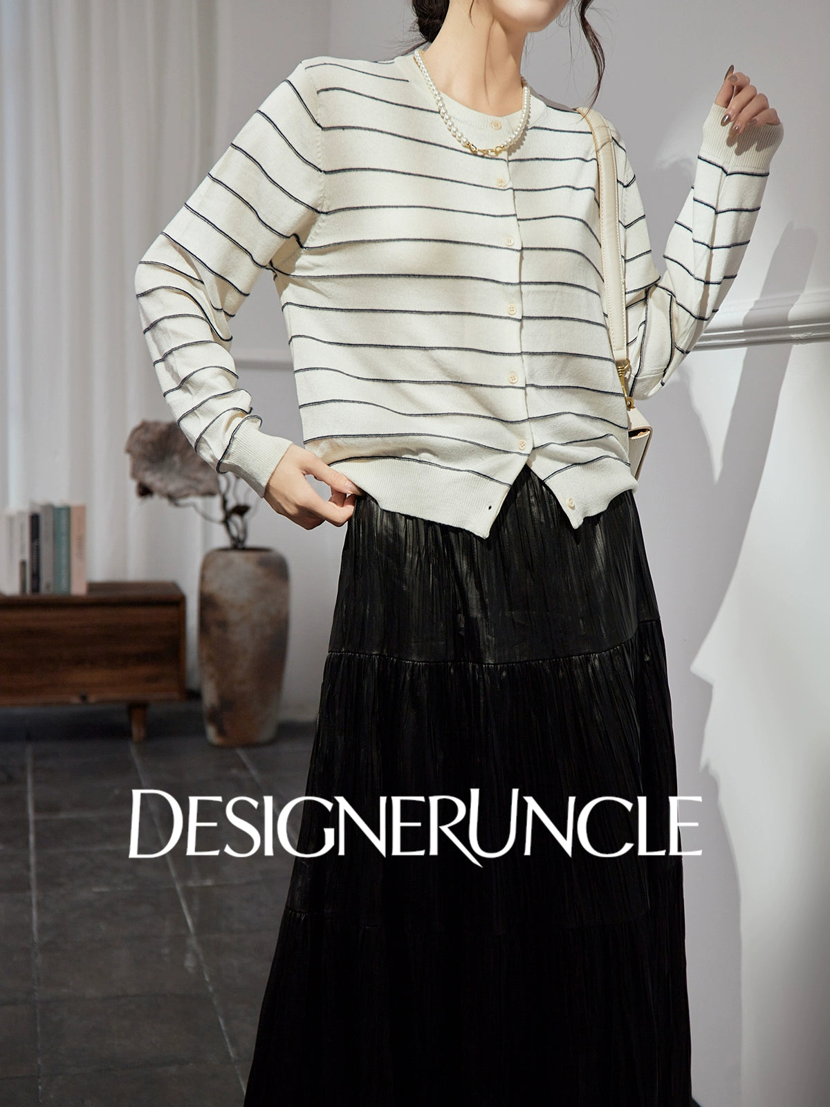 DGU |Off-white striped knitted striped cardigan luxury design top - POTEN.