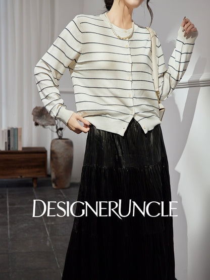 DGU |Off-white striped knitted striped cardigan luxury design top - POTEN.
