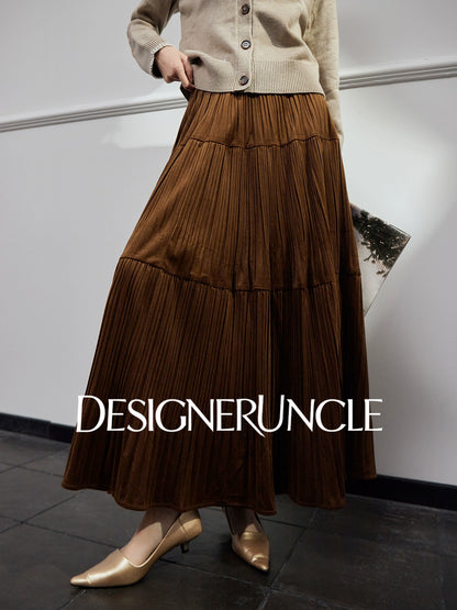 DGU "Lanmo" black high-waisted new pleated long skirt looks slim and versatile - Charles.