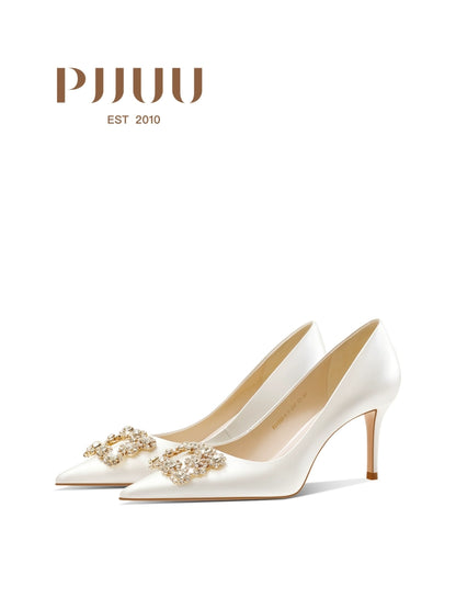 PJJUU satin pointed toe stiletto shoes - CUPID.