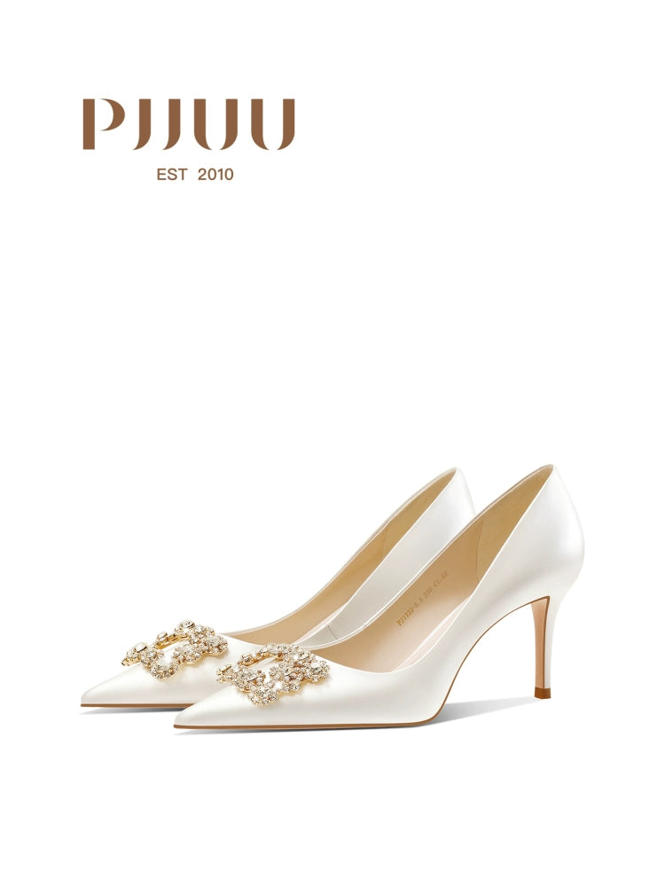 PJJUU white satin high heel shoes  - LOKI.