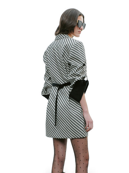 YES BY YESIR  black and white striped patchwork suit dress - BUZZ.