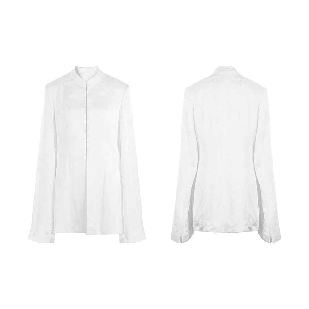 TUYUE Black Weave Stand Collar Slim Blazer - PRECIOUS.