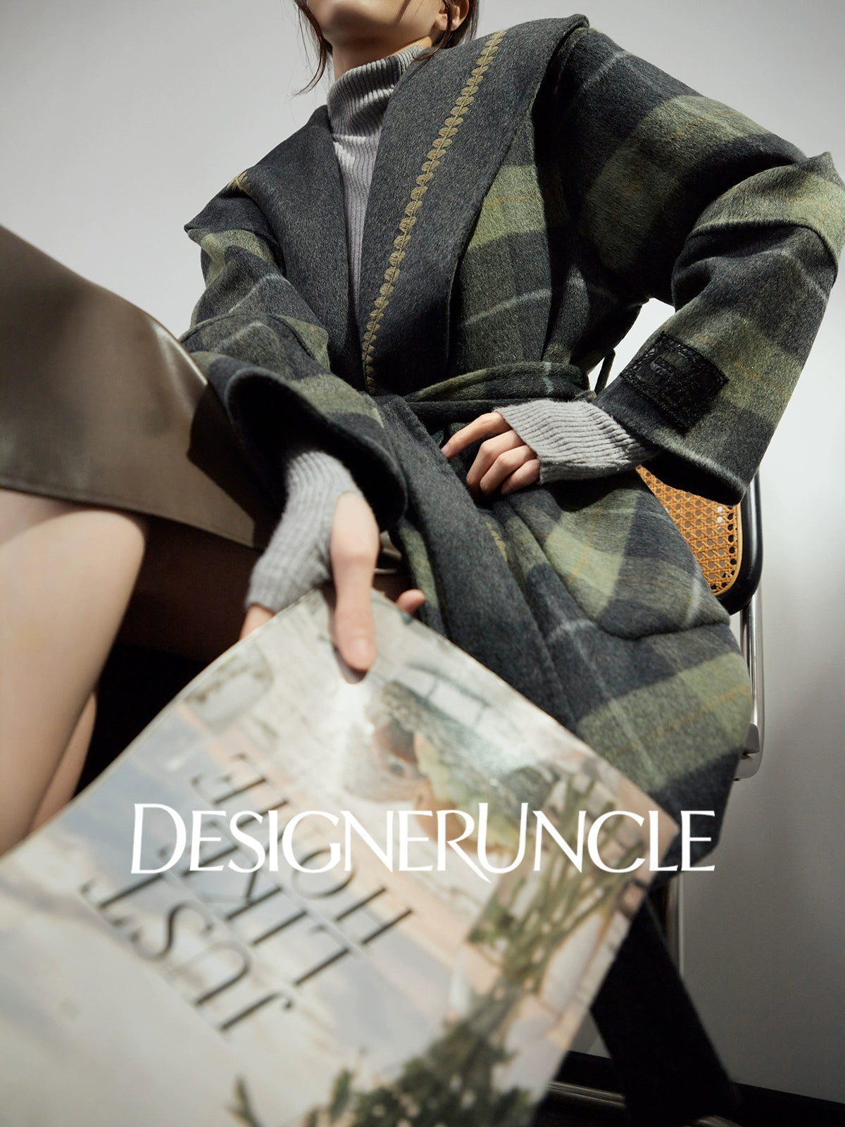 DGU "Daige" green plaid woolen jacket fashion high-end and versatile trend - Skylar.