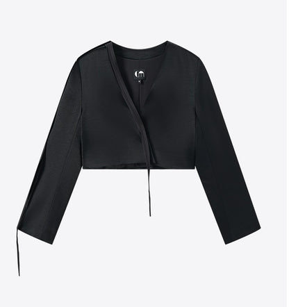 COMME MOI Lv Yan Designer Summer Women's Acetate Double-Sided Satin Collarless Short Suit - EMERY.