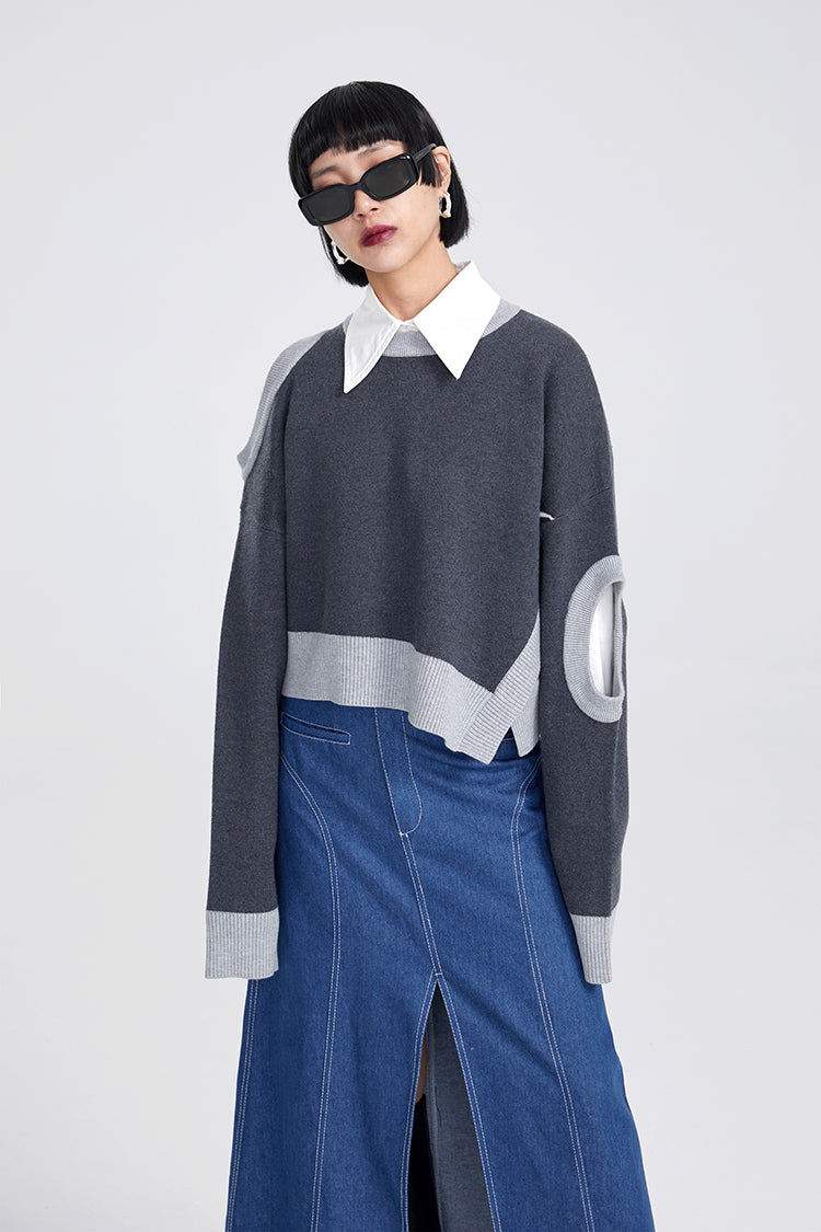 TINY IN women's loose dropped cut-out short sweater-MIE