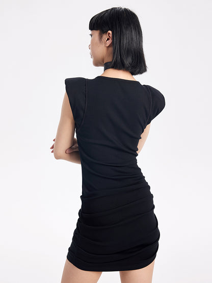 TINY IN wide-shouldered cut-out pleated short dress -ADE