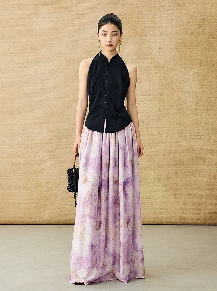 HECO Chinese Acetate Stand-up Collar Waist National Style Jacquard Vest T - FIRE.